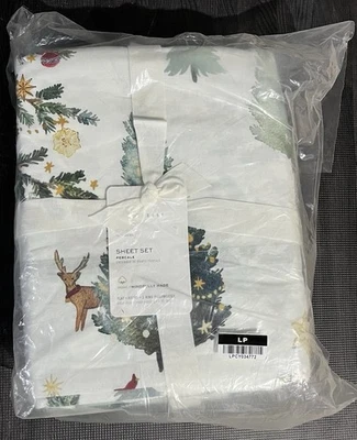 Pottery Barn King Size Sheet Set 100% Cotton, Christmas in the Country - Image 1 of 2