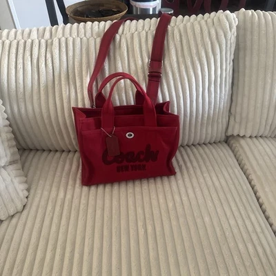COACH CP158 托特包货物帆布皮革红色拉链闭合女式全新 — 第 1/4 张图片