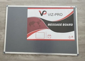 VIZ-PRO Notice Board Felt Grey, Silver Aluminium Frame, 90 X 60 cm -  NEW - Picture 1 of 4