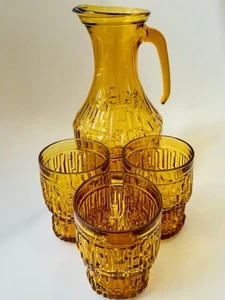 Vintage Bormioli Karaffe & 3 Gläser Set 70er Jahre Retro Braunglas - Bild 1 von 24