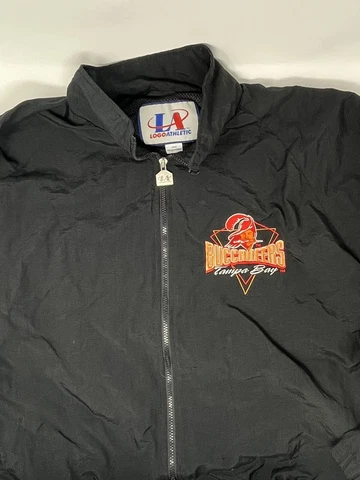 Vintage Tampa Bay Buccaneers Logo Athletic Full Zip Black Windbreaker Jacket (L) Cover