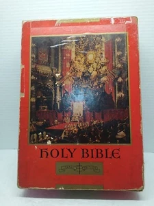 Holy Bible Papal Edition 1951 Red Leather Catholic Press Original Box - Picture 1 of 3