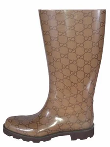 NEW Gucci Women's Brown Rubber Rain Boots GG Guccissima Pattern 248516 Size 35 - Picture 1 of 9