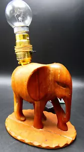 Hand Carved Wooden Elephant Table Lamp Light Animal Figure Decorative Lamp - Picture 1 of 13