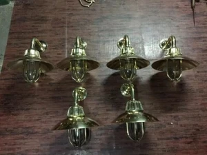 Wall Mount Bulkhead Nautical Ship Solid Brass Wall Light Sconce Fixture Shade 6P - Picture 1 of 5
