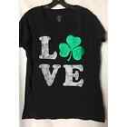 St Patrick’s Day T Shirt 2x 20 22 Plus Woman BlackLove Green Clover Print Front