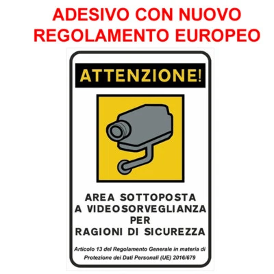 1 PEZZO ADESIVO CARTELLO NEGOZIO TELECAMERA ATTENZIONE AREA VIDEOSORVEGLIATA