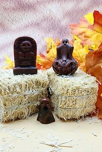 Red Jasper Halloween Set, Pumpkin Ghost, Tombstone, Red Obsidian Ghost Set - Picture 1 of 12