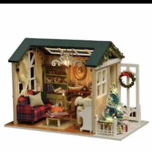 Holiday Times Kid's Gift DIY Dollhouse Wooden Miniature Blue Doll House Cottage - Picture 1 of 12