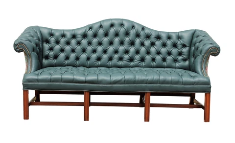 Reupholstered Green Genuine Italian Leather Camelback Tufted Sofa Cover