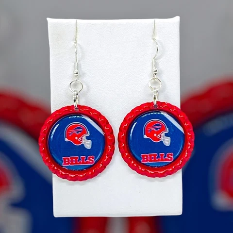 Buffalo Bills Inspired Football  Red Bottle Cap  Dangle  Earrings Cover