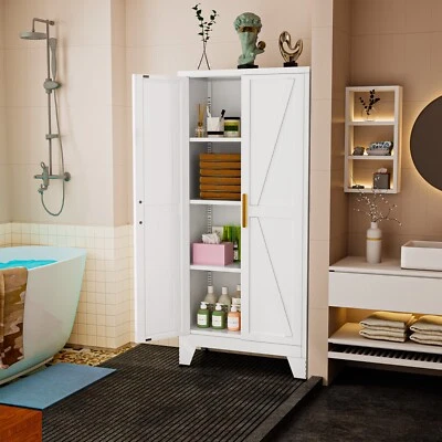 Cofar Farmhouse Pantry,Metal Storage Cabinet with Barn Door for Kitchen,White - Image 1 of 3