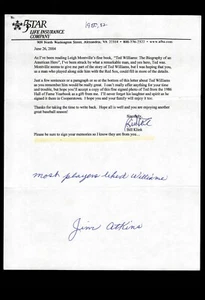 FAN LETTER RESPONSE- JIM ATKINS, RED SOX: TED WILLIAMS, BAS CERTIFIED - Picture 1 of 2
