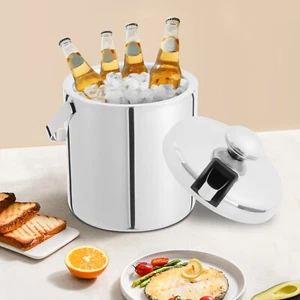 1.3L Stainless Steel Ice Bucket Tongs & Lid Double Walled Insulated Cooler Bar - Picture 1 of 15