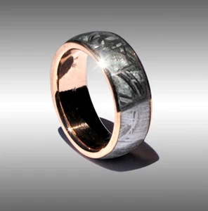 CUSTOM MADE GIBEON METEORITE RING WEDDING BAND JEWELRY #068 IN 10K ROSE GOLD! - Picture 1 of 2