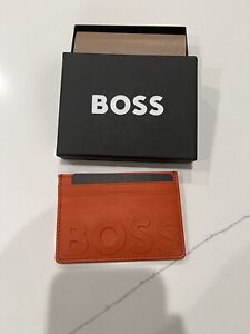 New Authentic Boss Hugo Boss Orange Men Leather Wallet Card Holder Big Logo $145