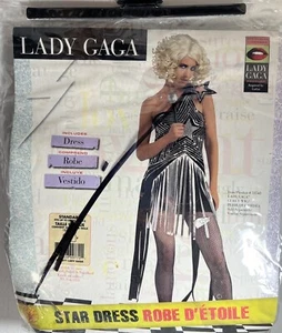 Lady Gaga Star Kostüm Erwachsene Größe Standard schwarz & silber Kleid neu aus altem Lagerbestand - Bild 1 von 8