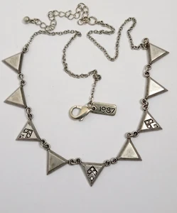 Modernist Collar Necklace Signed 1987 Silver Tone Spikes +2 Pairs New Earrings - Picture 1 of 3
