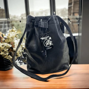 Graffeo Collection Womens Black Leather Drawstring Bucket Tote Crossbody Bag NWT - Picture 1 of 12