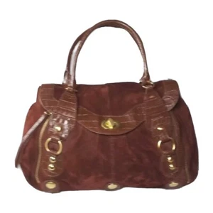 MAXX New York Leather Satchel Purse Large Handbag Brown Suede - Picture 1 of 8