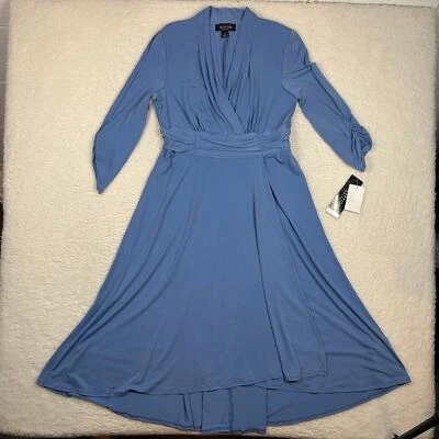 Perceptions NY Womens Size M 1/2 Sleeve Faux Wrap Dress Periwinkle Blue NEW - Image 1 of 4