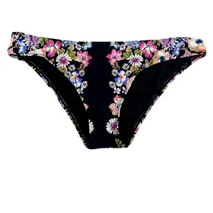Kenneth Cole Reaction Bikini Bottom Black Pink Floral Cheeky Swim Bottoms Large - Picture 1 of 6