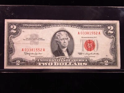 USA $2 1963 A03381552A # UNITED STATES Note RED Seal Jefferson Dollars Money - Image 1 of 2