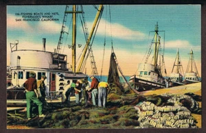 Postcard Fishing Boats Nets Fishermans Wharf San Francisco Ca Calif Collectible - Bild 1 von 2