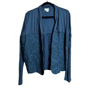 Meadow Rue Anthropologie Strickjacke Damen groß blau bestickt Boho offen Pullover - Bild 1 von 9