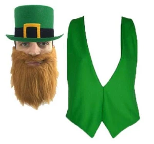St Patricks Day Irish Ireland Leprechaun  Top Hat Beard & Waistcoat Fancy Dress - Picture 1 of 5