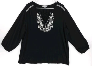 Old Navy Damen The Tunika Shirt XL Langarm schwarz weiß Blumen Bauern Boho - Bild 1 von 18