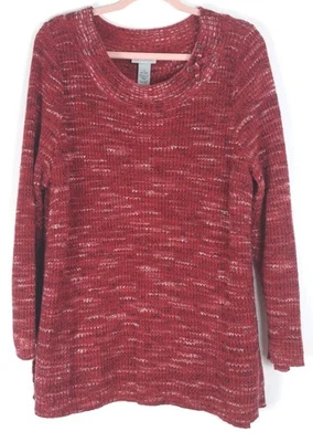 Suéter túnica Catherines 1X rojo jaspeado 18/20W tejido manga larga carrera acogedor Foto 1 de 4