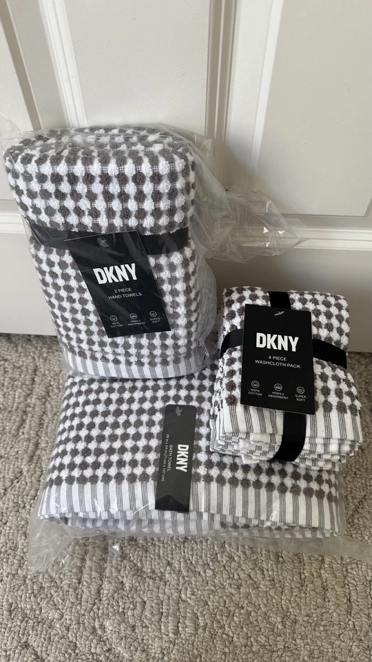 Juego de toallas de baño DKNY Gingham Check gris de 8 - 2 paños de baño, 2 manos y 4 Foto 1 de 4