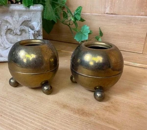 Vintage Messing Kugel Kerzenständer mit Füßen - 2er Set | Pilcher | Teelicht - Bild 1 von 4