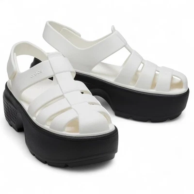 Crocs Stomp Fisherman Sandalias de Plataforma para Mujer 8 Tiza Blanco Negro Ajustable NUEVAS Foto 1 de 4