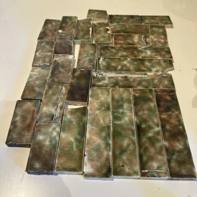 Antigua chimenea para azulejo multen verde marrón blanco rectangular lote Foto 1 de 4