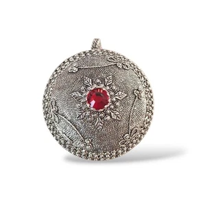 Ciondolo Pendente Bottone Sardo Filigrana in Argento Cristallo rosso Su Buttoni - Foto 1 di 5