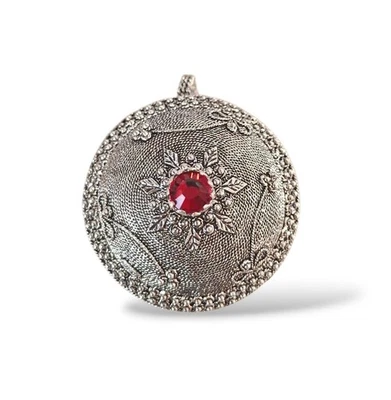 Ciondolo Pendente Bottone Sardo Filigrana in Argento Cristallo rosso Su Buttoni - Immagine 1 di 4