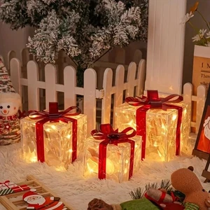 Christmas Lighted Gift Boxes: 3Pc Decorative Set for Tree Skirt Ornament Display - Picture 1 of 9