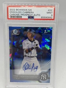 2022 Bowman Sapphire OSWALDO CABRERA 1° Chrome Prospect Auto PSA 9 (E590) - Foto 1 di 5