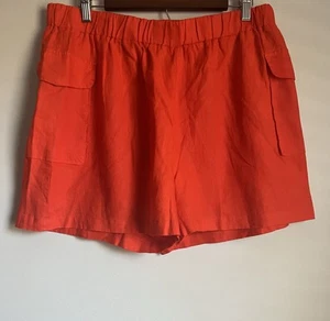 New Saks Fifth Avenue Women’s Orange 100% Linen Pockets High Rise Shorts XL/XXL - Picture 1 of 5