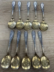 10er Set Lazarus Posen 0,800 Silber Gold gewaschen Suppenlöffel 244 Gramm - Bild 1 von 13