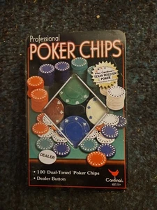 SEALED CARDINAL PROFESSIONAL POKER CHIPS, 100 CHIPS + DEALER BUTTON - Picture 1 of 2