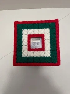 Copriscatola porta fazzoletti fatta a mano tela maglia decorazione natalizia rosso bianco verde 5,5" x 5" - Foto 1 di 4
