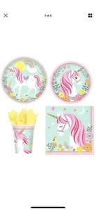 3 X Amscan Magical Unicorn Party Pack Napkins Cup Plates Table cover Bundle Set - Picture 1 of 5