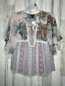 Womens Floral Sheer Top Large New Direction Made In Vietnam Pink Blush New Tags - Bild 1 von 4