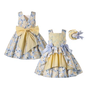 Girls Easter Lace Dress Size 2-8 10 12 Summer Floral Dress Layered Ruffled Dress - Picture 1 of 12