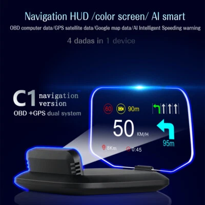 Car OBD2 Head Up Display Navigation HUD Mirror GPS HUD Projection Speedometer - Image 1 of 4