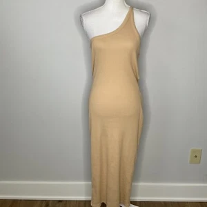Forever 21 Womens One Sholder Maxi Dress Size Large Sleeveless Beige Stretch - Picture 1 of 8