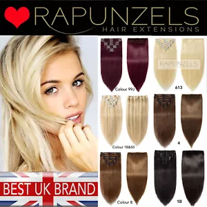 100 Gramm VOLLKOPF Set CLIP IN Rapunzels Echt Remy Haar Extensions Silky Human - Bild 1 von 17